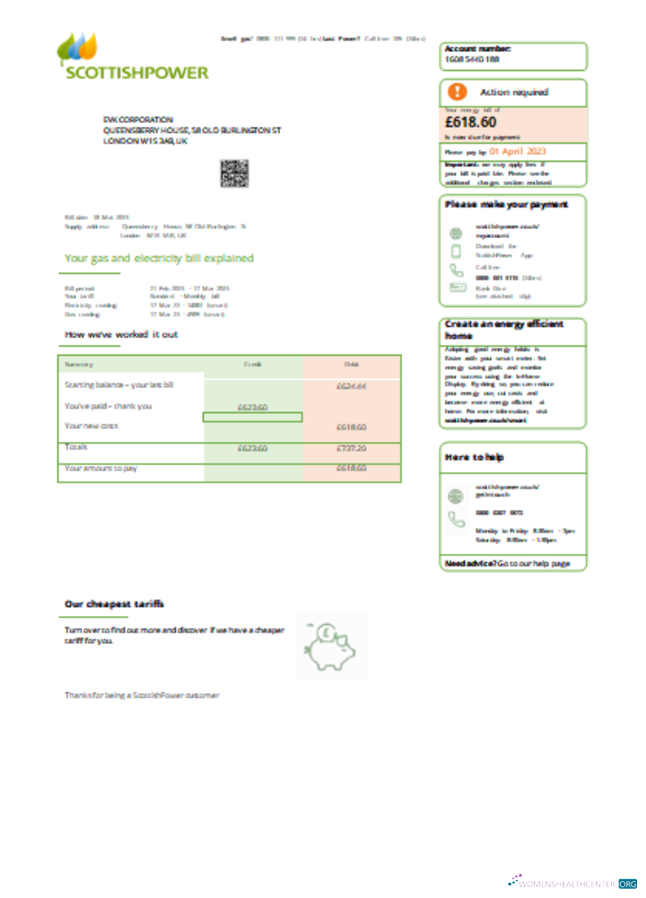Download Scottish Power UK PLC utility business bill, SCR Photoshop template